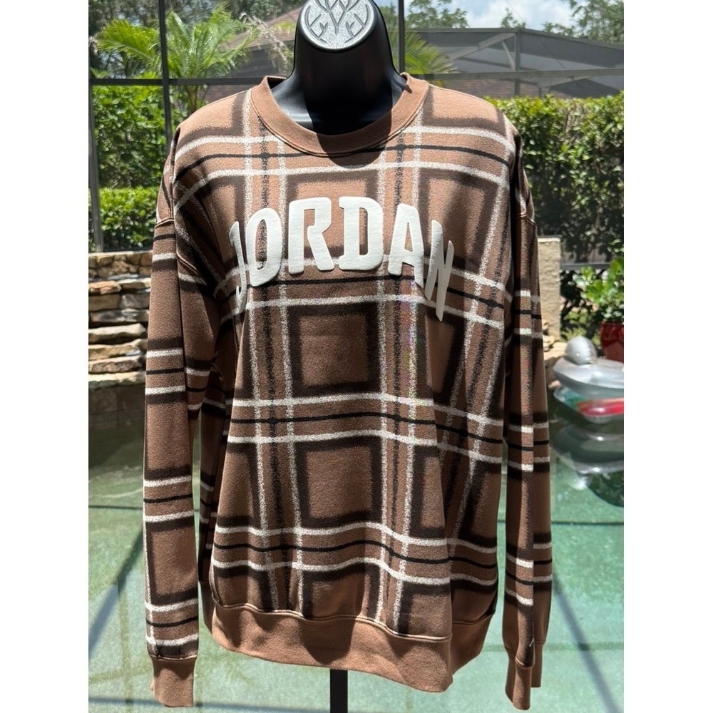 Jordan Essentials Plaid Fleece Sweatshirt Loose Fit Size L HM5498-223